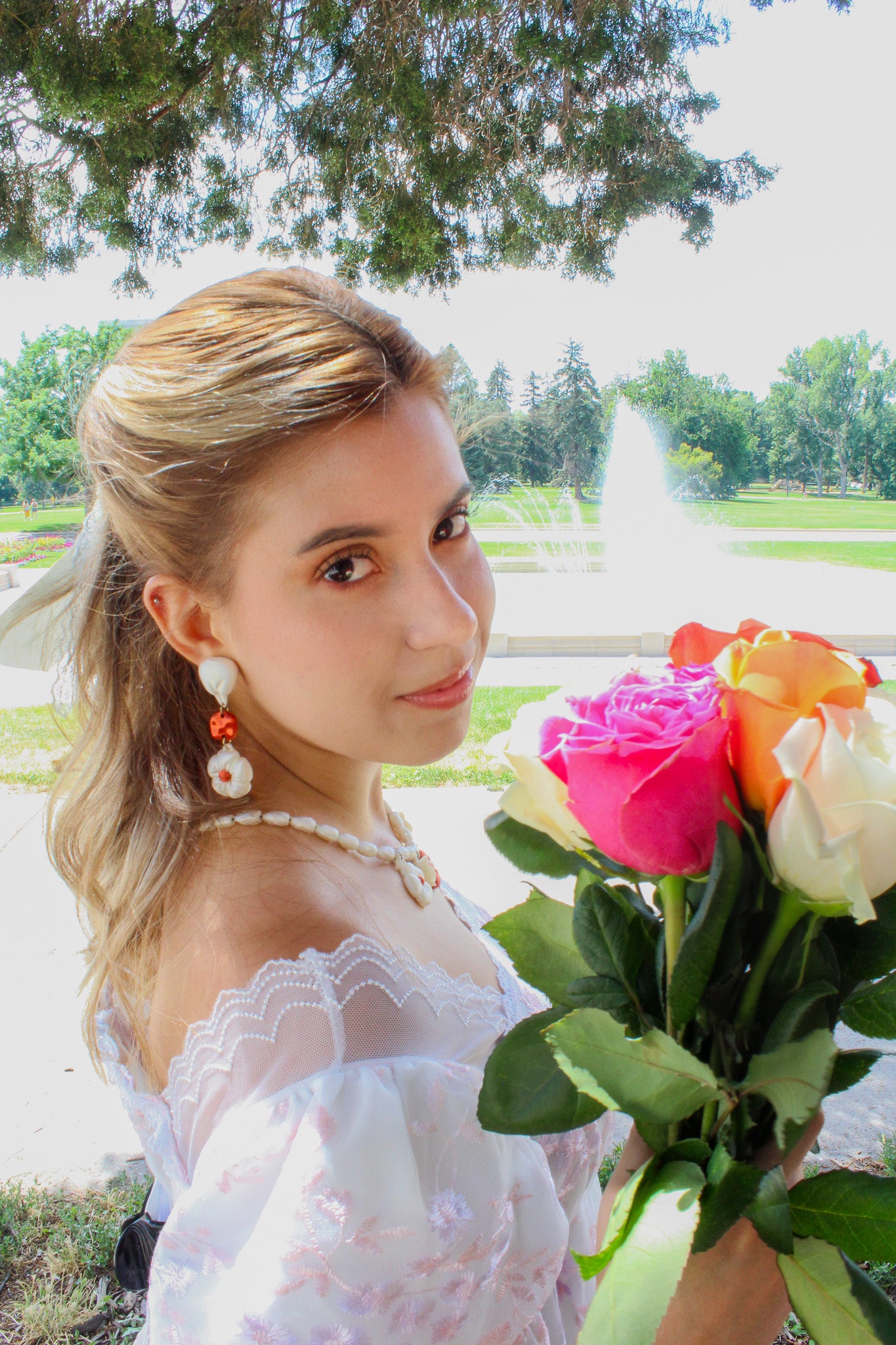 Puffy rose earring - Yellow